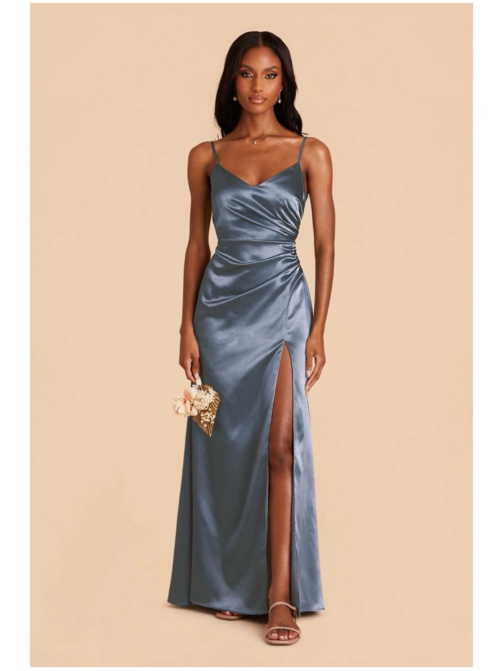 Birdy Grey Satin Gown with Side Slit - French Blue